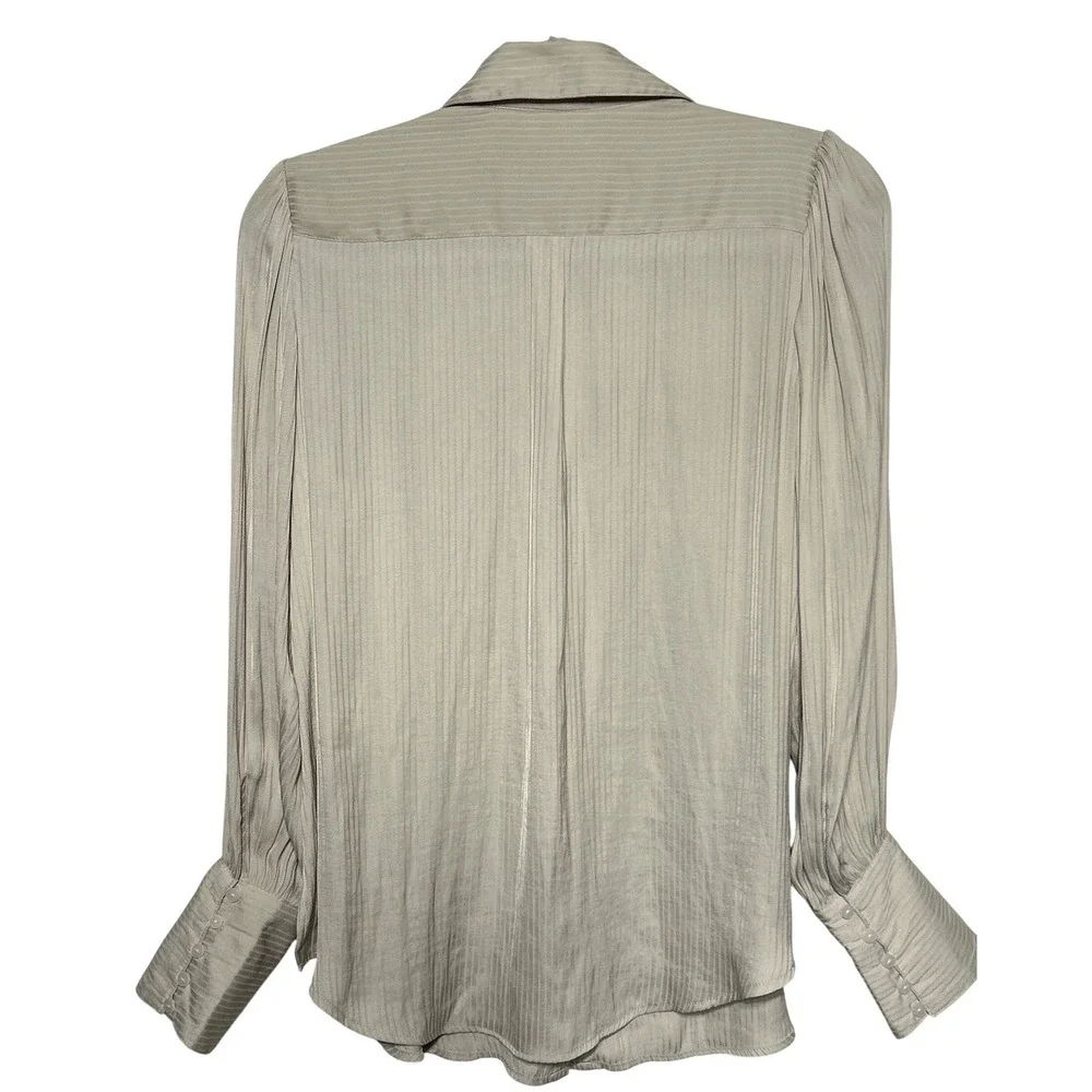 Free People Serena Striped Puff Shoulder Button Up Shirt Beige Women's Small‎